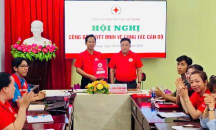 Chiều 30/7, Hội Chữ thập đỏ tỉnh An Giang tổ chức hội nghị công bố các quyết định của Trung ương Hội Chữ thập đỏ Việt Nam và Hội Chữ thập đỏ tỉnh về công tác cán bộ nhiệm kỳ 2026 - 2031.